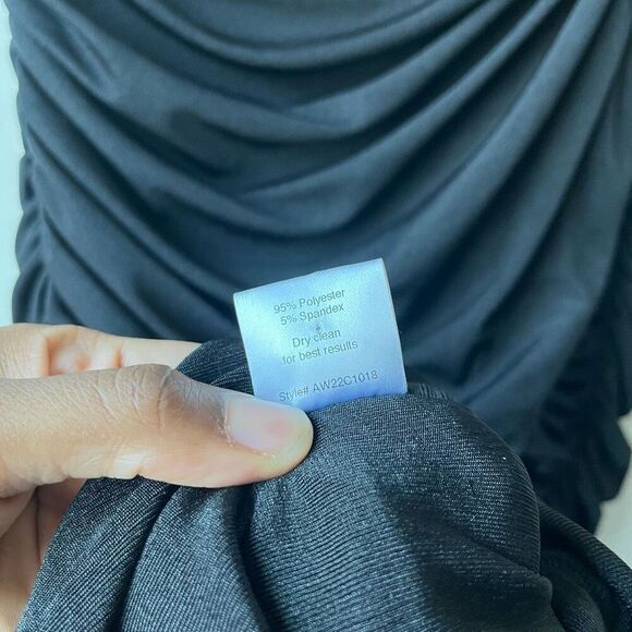 Aliette Black Ruched Bodycon Cut Out Mock Neck Long Sleeve Mini Dress Size 4 - Picture 10 of 11